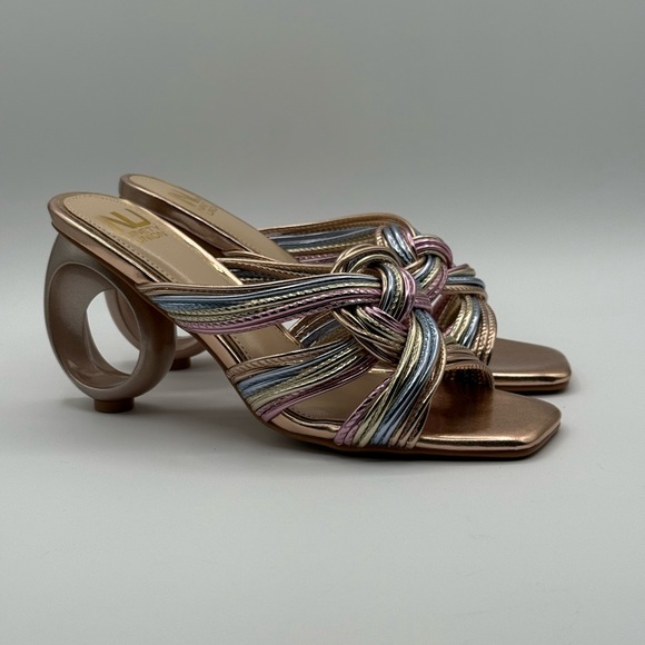 NINETY UNION Knotted STRAPPY SANDALS ON A ARCHITECTURAL HEEL IN PASTEL MULTI - Picture 14 of 17